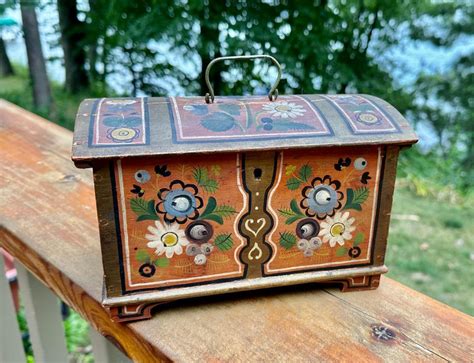 telemark metal box trinket|Norwegian Rosemaled Trinket Box With Telemark Design on .